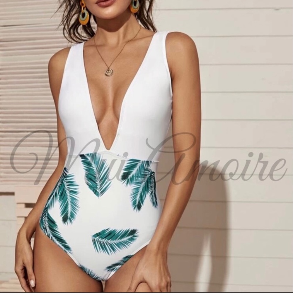 Palm leaves one piece swimsuit